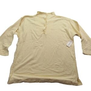 BEAUX ART Women's One Size Yellow Mock Neck‎ Button Up Sweatshirt Top